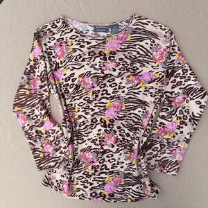 Vintage Y2K Leopard Floral Beaded Long Sleeve NWT